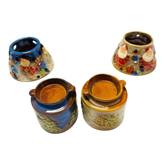 Kirklands Potters Garden Snowman & Santa Tea Light Lamps Hand-Painted Ceramic Vi - Picture 3 of 9